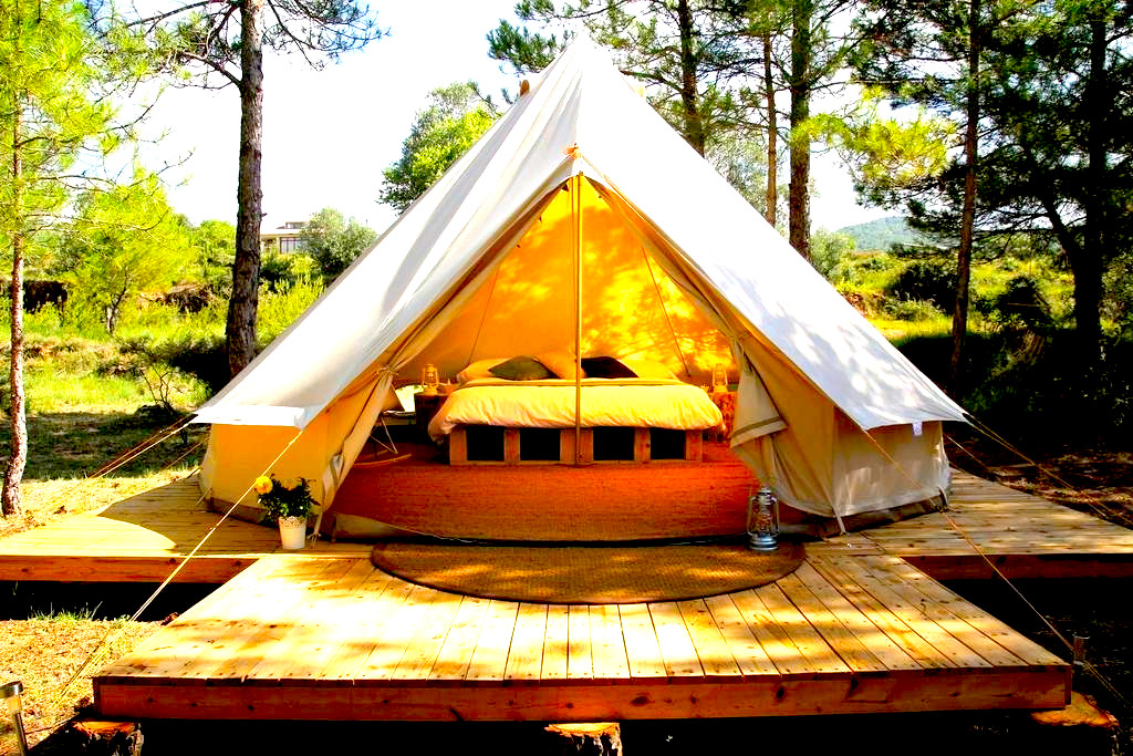 Glamping on a farm with tent