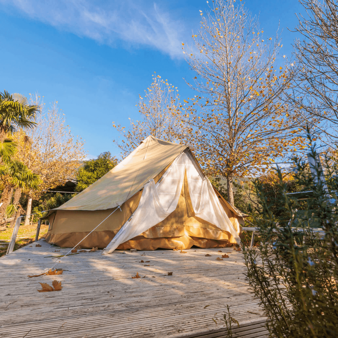 Glamping on a farm with tent