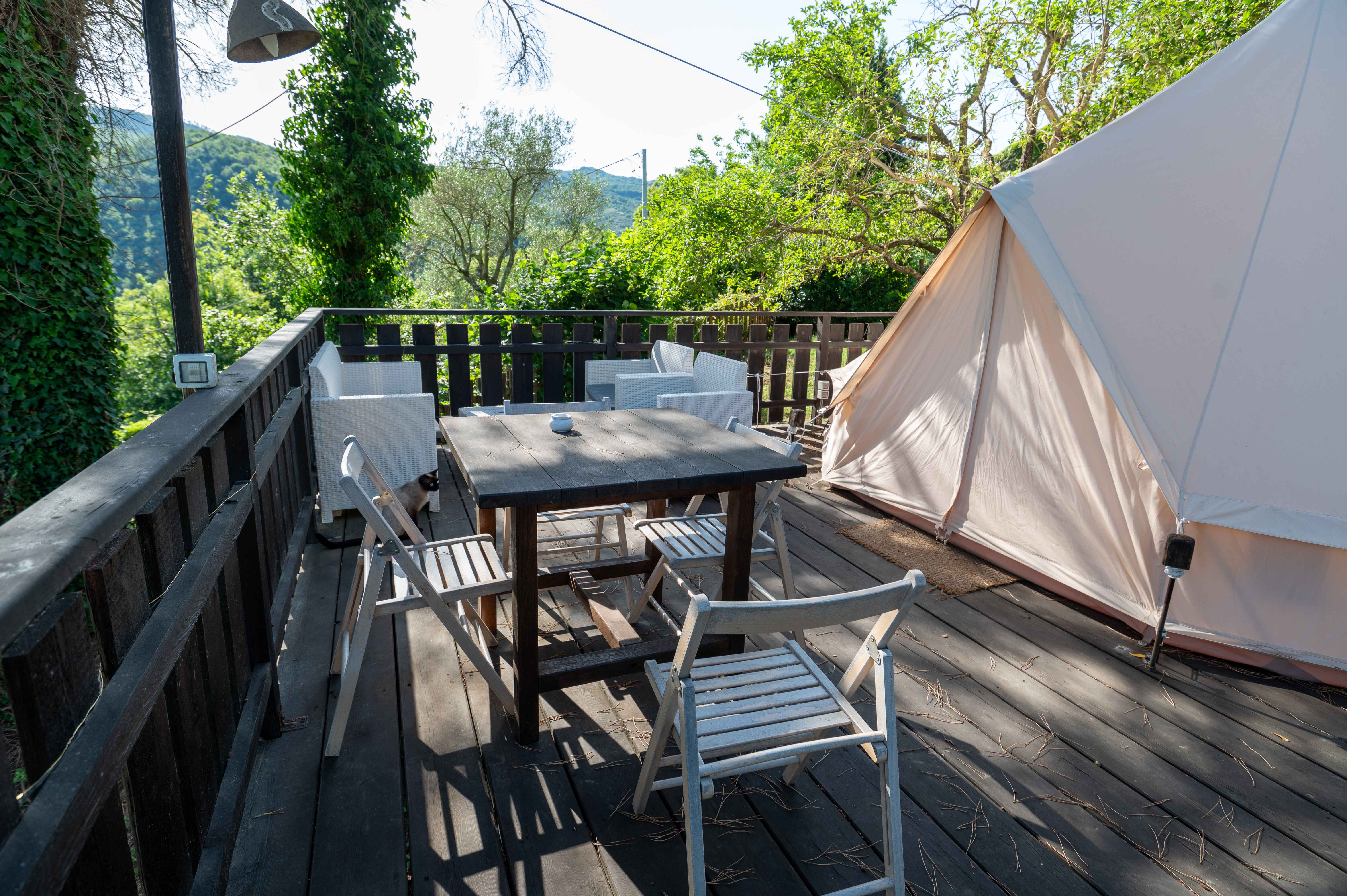 A glamping tent in a dream landscape