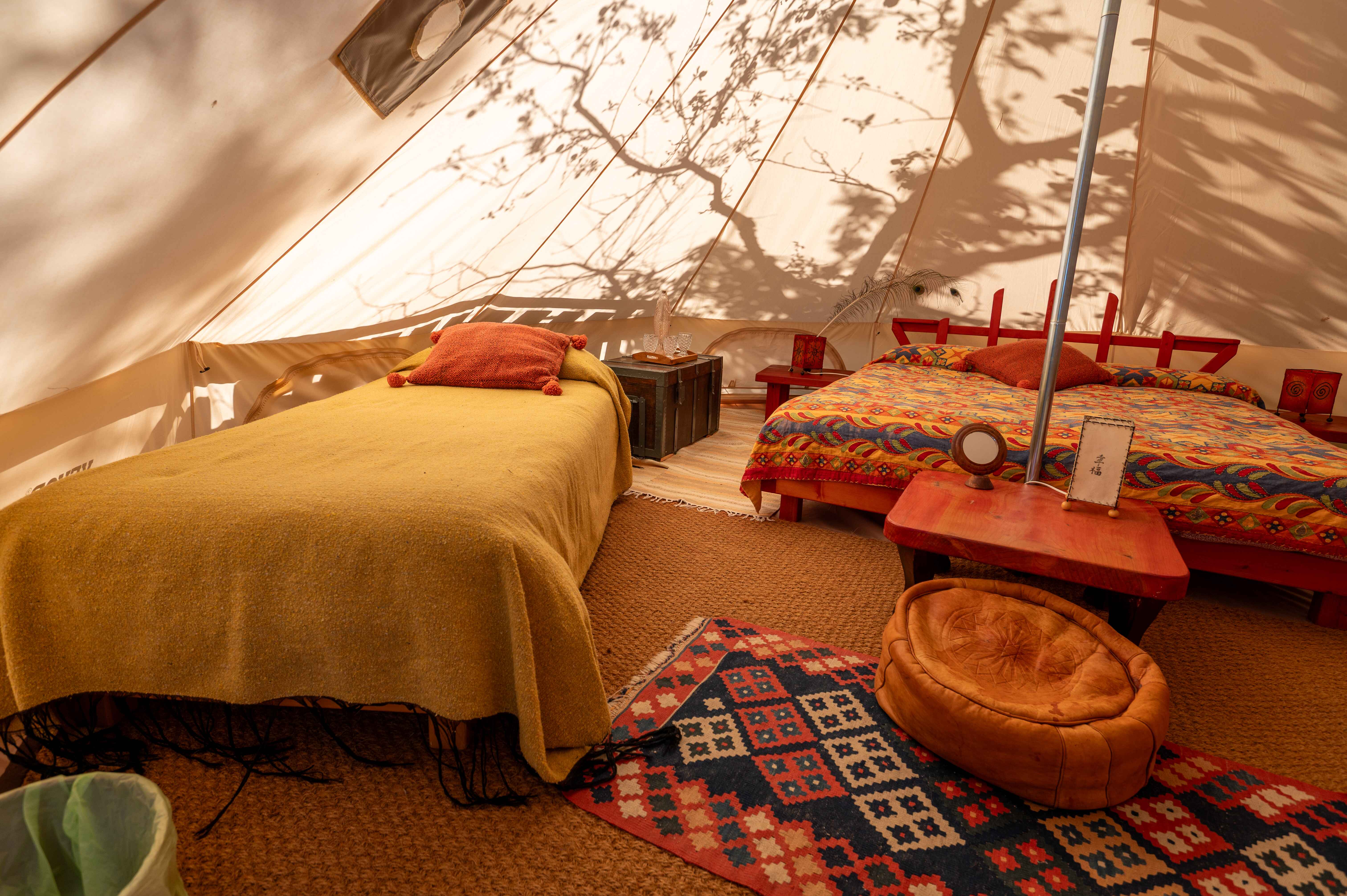 A glamping tent in a dream landscape