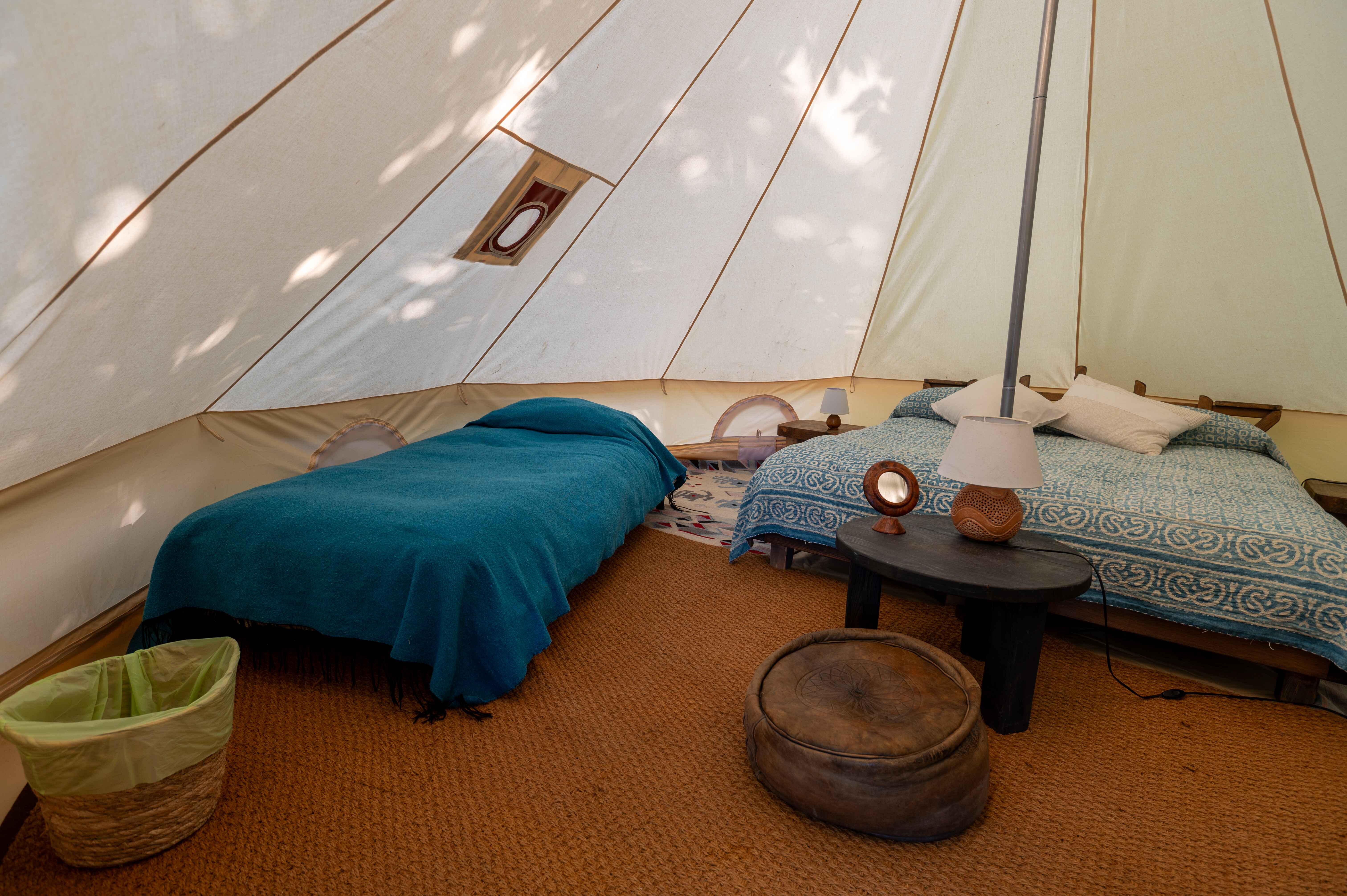 A glamping tent in a dream landscape