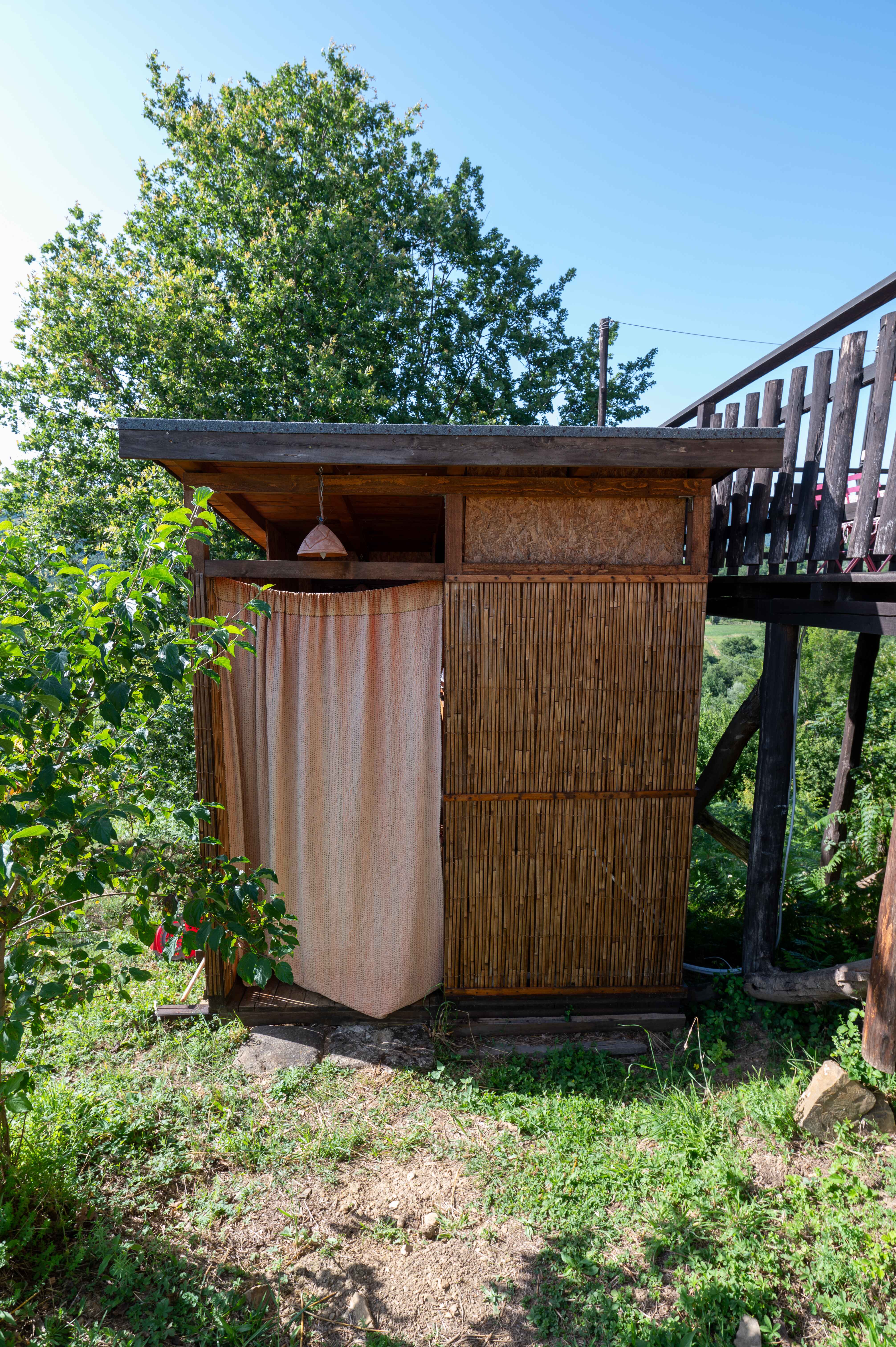 A glamping tent in a dream landscape