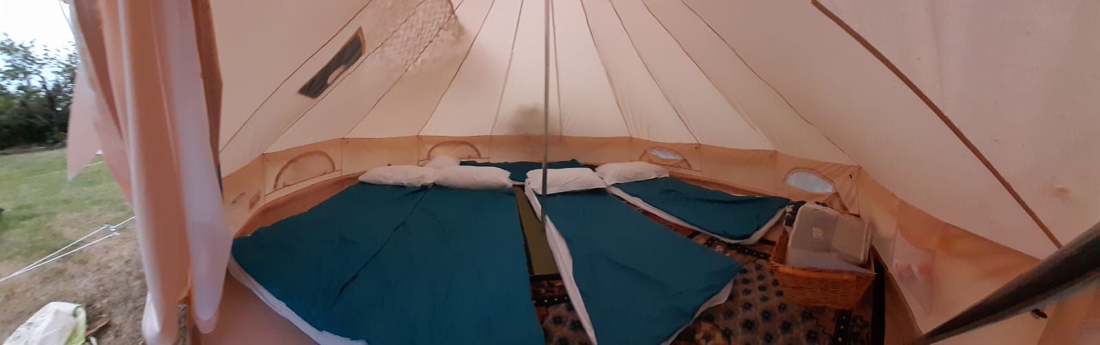 Glamping in a bell tent in the countryside near the sea